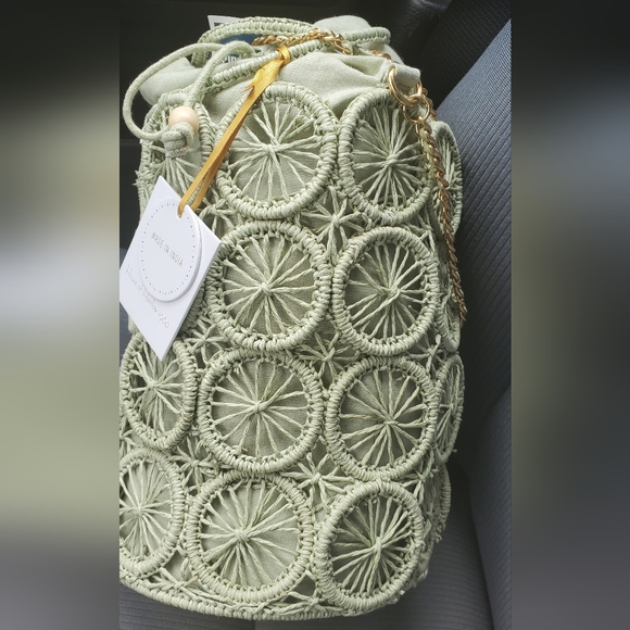 House of Harlow 1960 Rattan Woven Bucket Bag Nwt - Picture 2 of 13